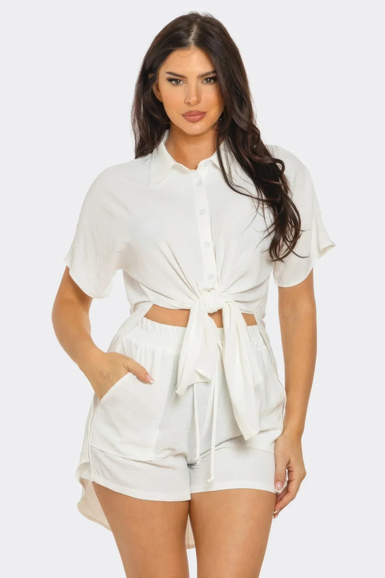 Front Tie Back Oversized Slit Top And Shorts Set | Mixtshop LLC Main image