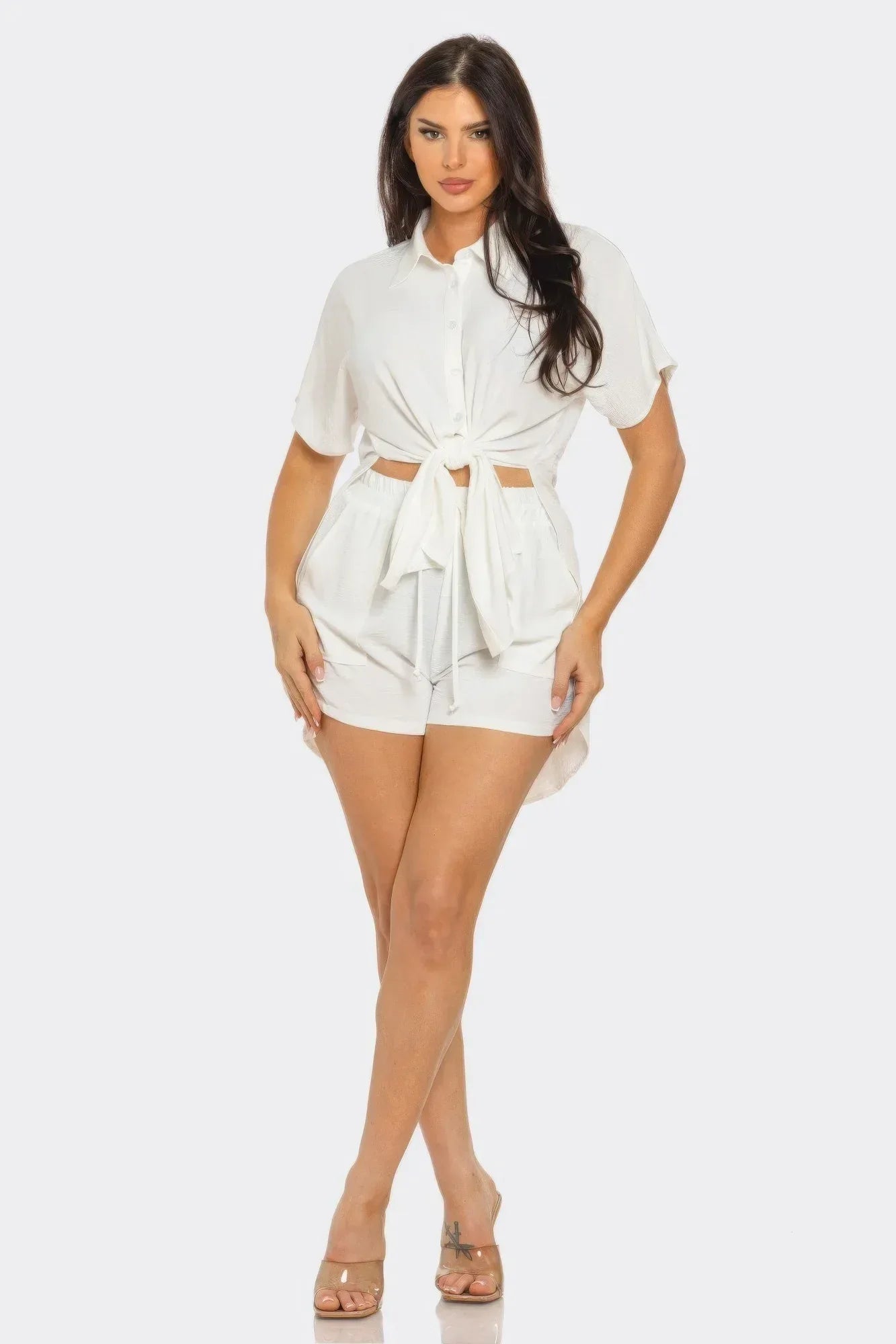Front Tie Back Oversized Slit Top And Shorts Set | Mixtshop LLC