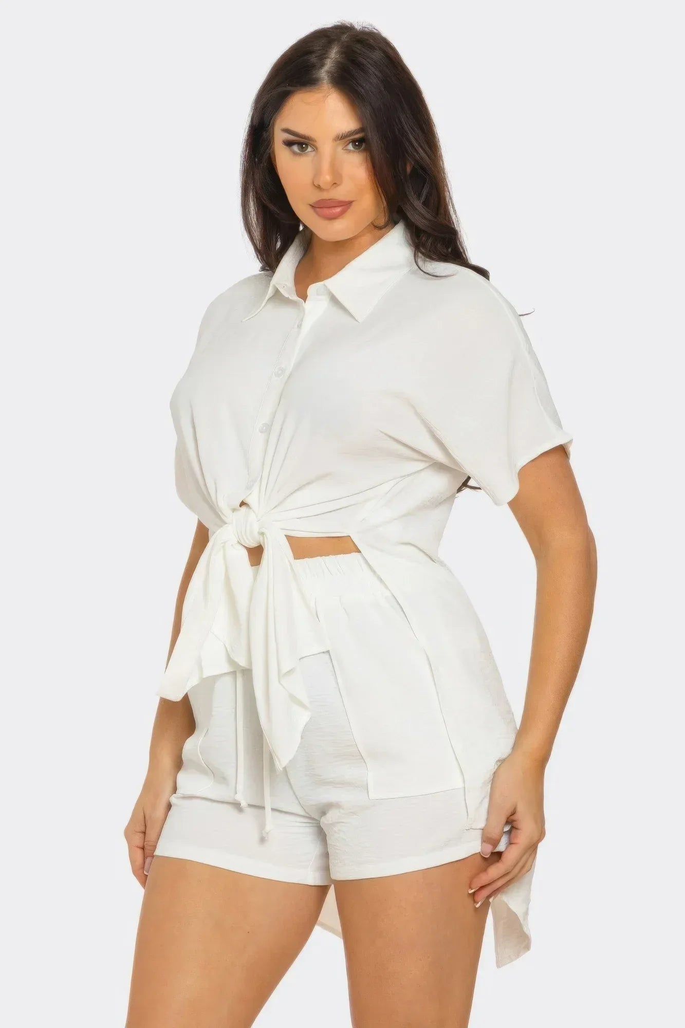Front Tie Back Oversized Slit Top And Shorts Set | Mixtshop LLC
