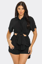 Front Tie Back Oversized Slit Top And Shorts Set | Mixtshop LLC
