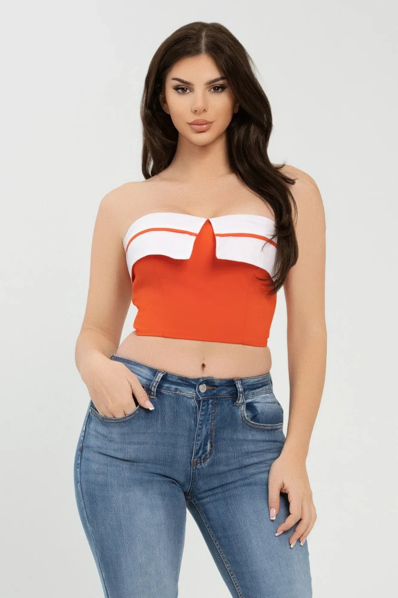 Front Fold-over Color Contrast Tube Top | Mixtshop LLC