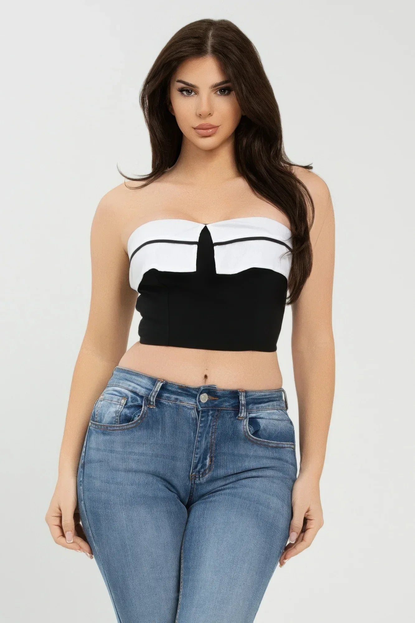 Front Fold-over Color Contrast Tube Top | Mixtshop LLC Main image