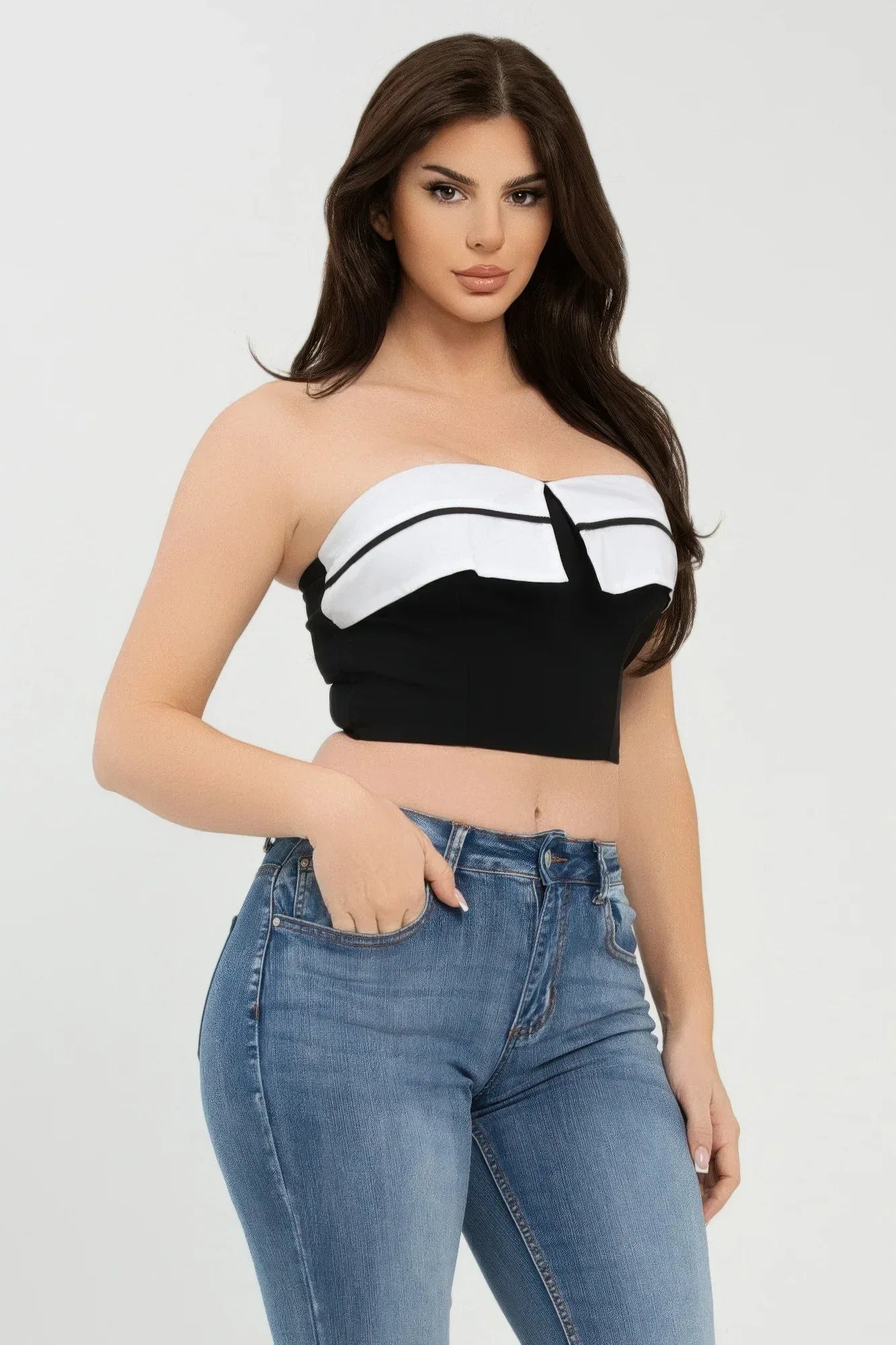 Front Fold-over Color Contrast Tube Top | Mixtshop LLC