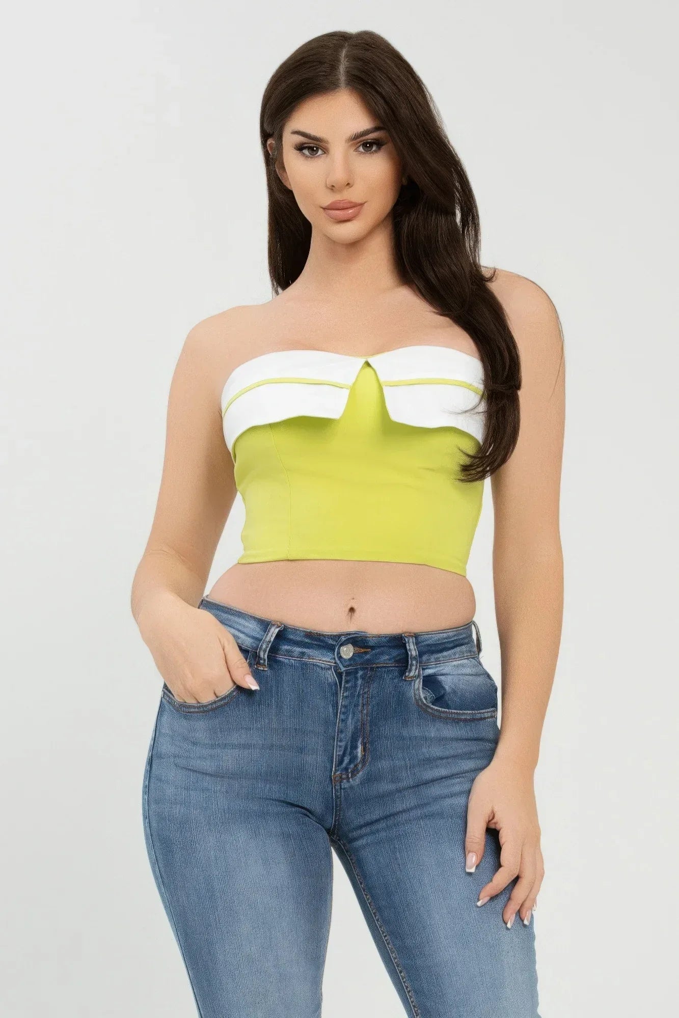 Front Fold-over Color Contrast Tube Top | Mixtshop LLC Main image