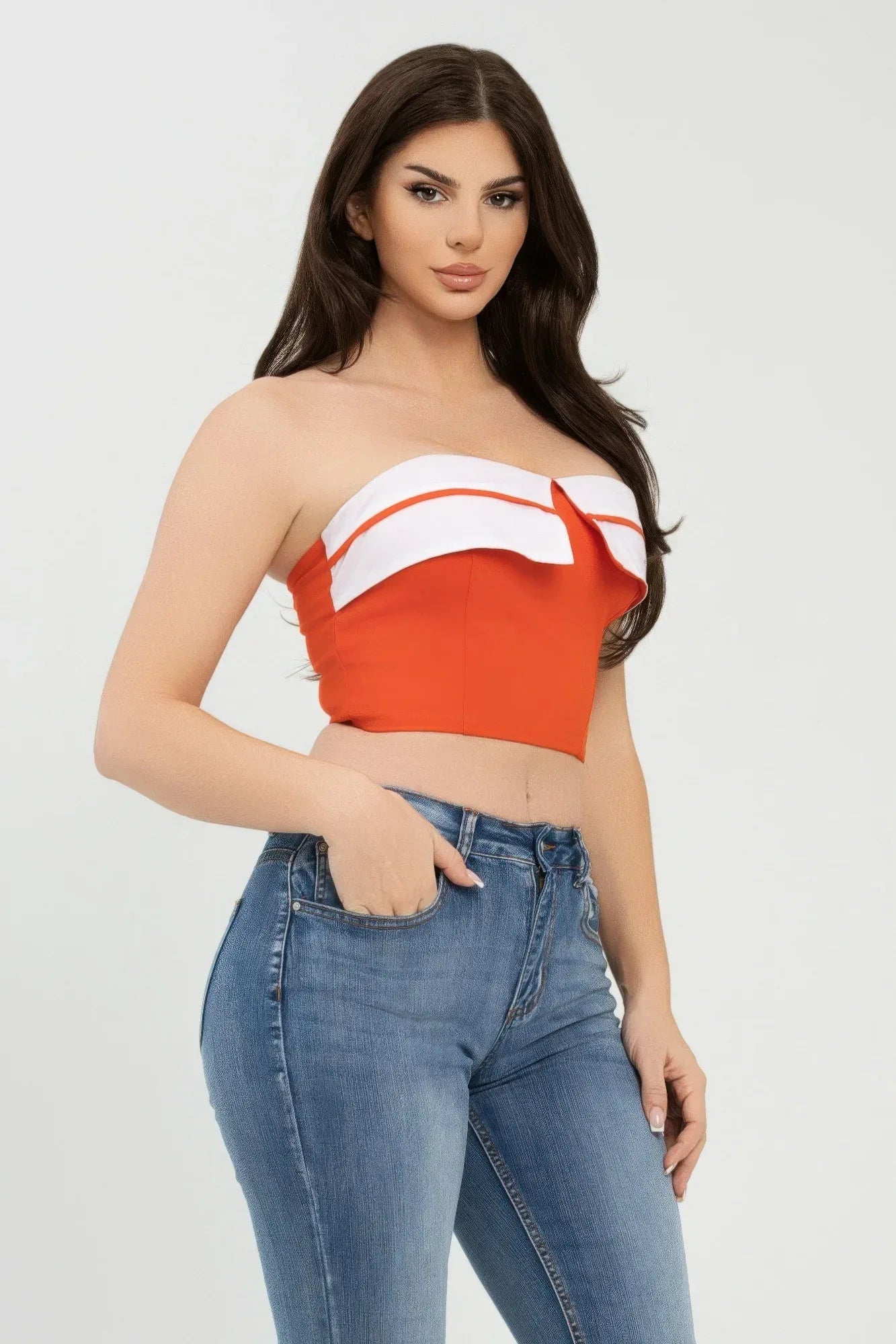 Front Fold-over Color Contrast Tube Top | Mixtshop LLC