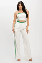Stripe Tapping Contrast Elastic Band Toppants Set | Mixtshop LLC