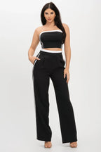 Stripe Tapping Contrast Elastic Band Toppants Set | Mixtshop LLC