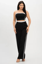 Stripe Tapping Contrast Elastic Band Toppants Set | Mixtshop LLC