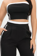 Stripe Tapping Contrast Elastic Band Toppants Set | Mixtshop LLC