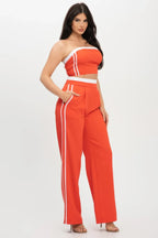 Stripe Tapping Contrast Elastic Band Toppants Set | Mixtshop LLC