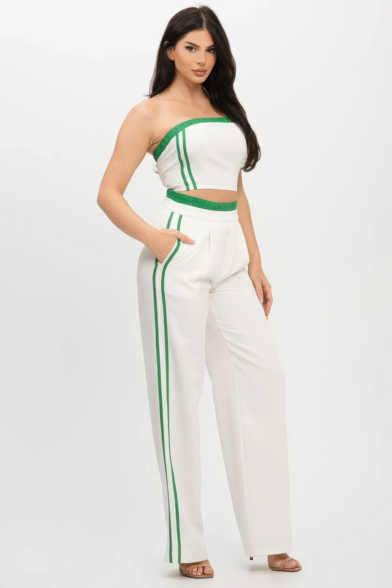 Stripe Tapping Contrast Elastic Band Toppants Set | Mixtshop LLC
