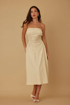 Flower Lining Linen Pattern Strapless Dress | Mixtshop LLC