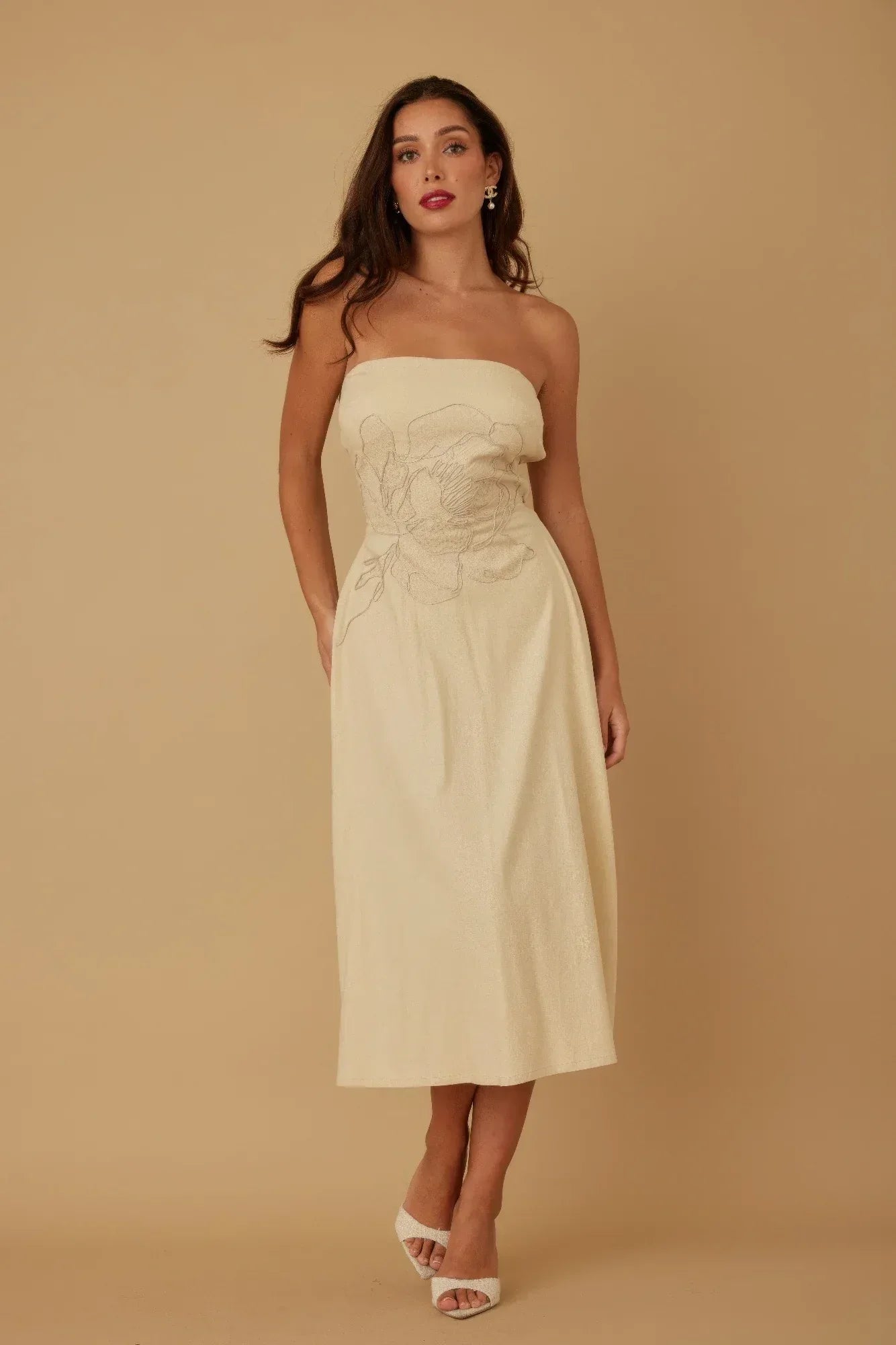 Flower Lining Linen Pattern Strapless Dress | Mixtshop LLC
