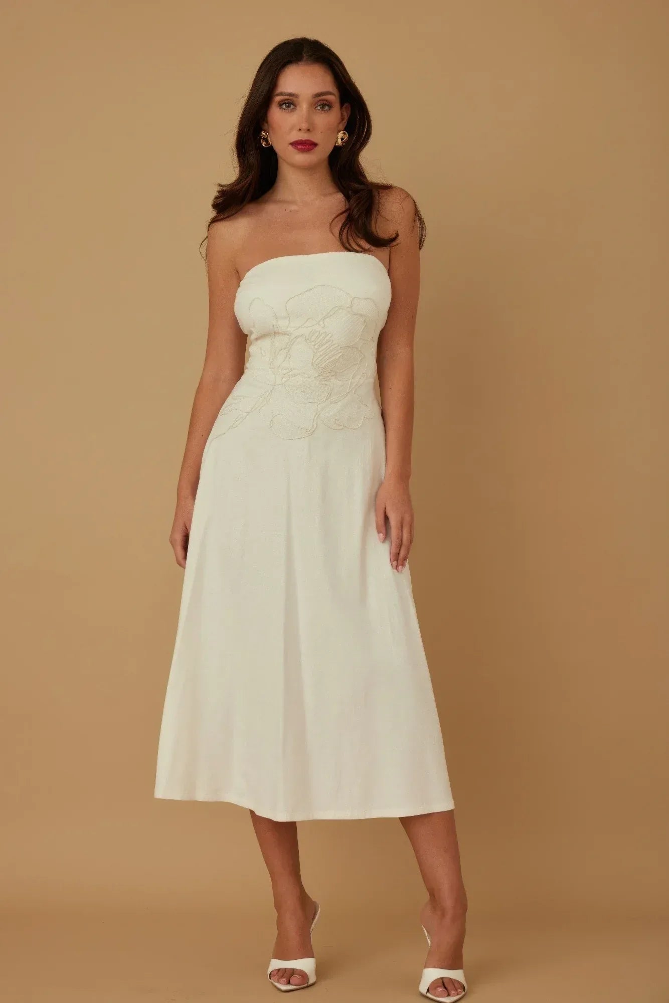 Flower Lining Linen Pattern Strapless Dress | Mixtshop LLC Main image