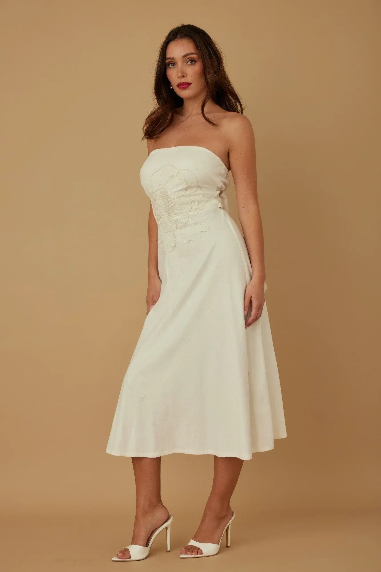 Flower Lining Linen Pattern Strapless Dress | Mixtshop LLC