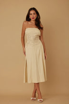 Flower Lining Linen Pattern Strapless Dress | Mixtshop LLC