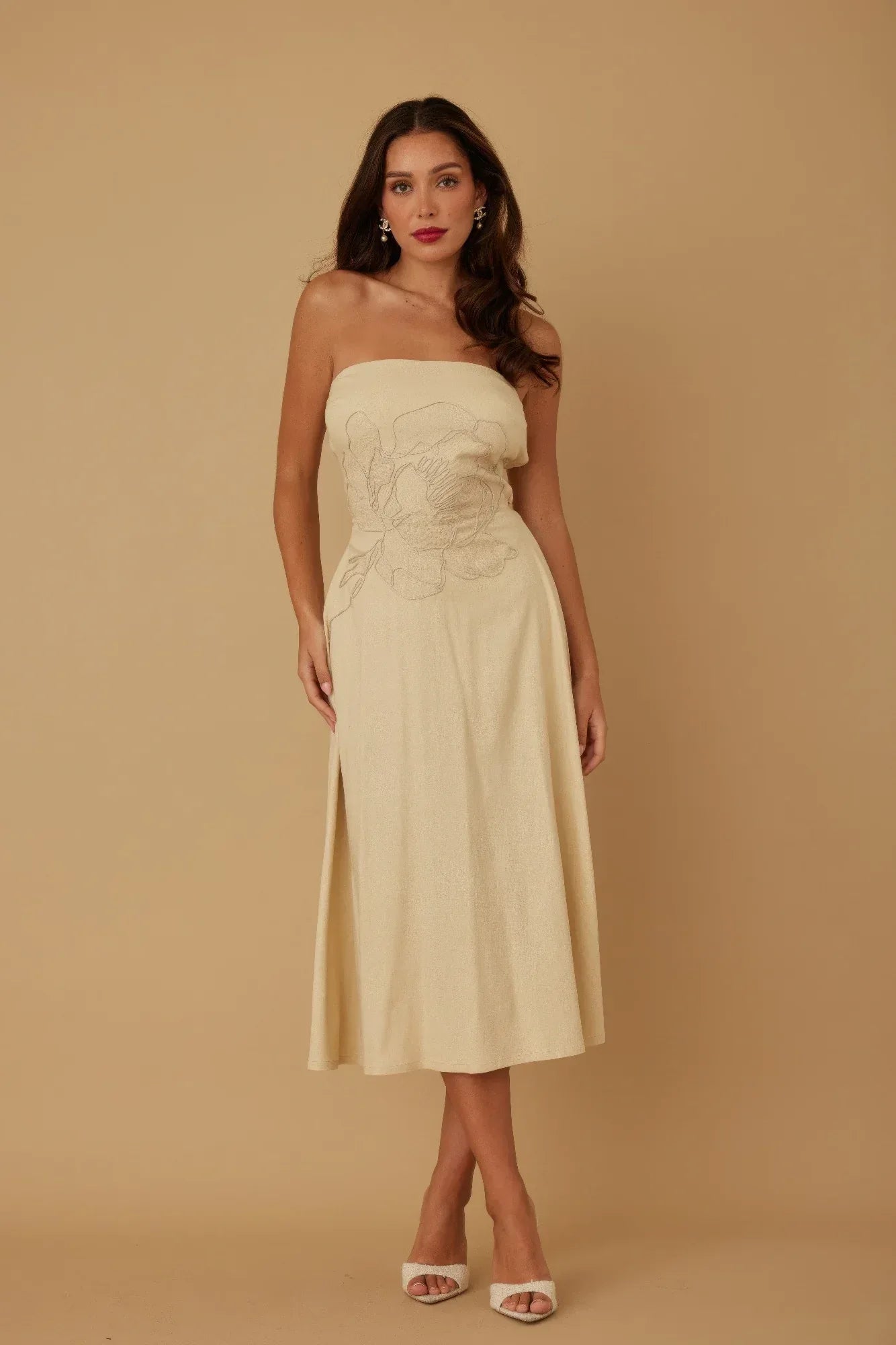 Flower Lining Linen Pattern Strapless Dress | Mixtshop LLC