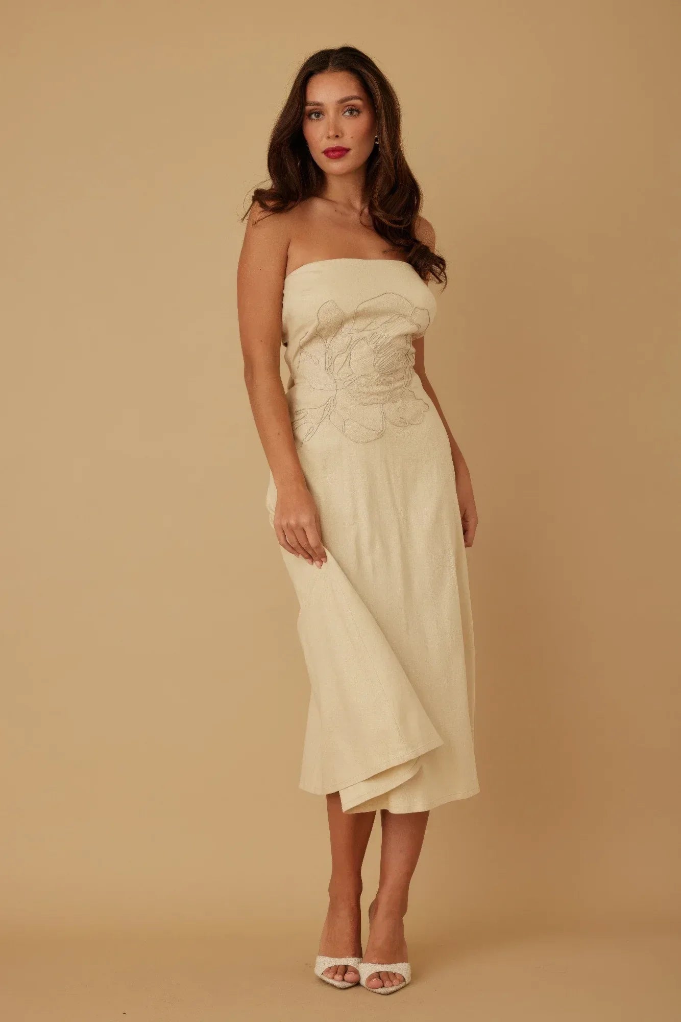 Flower Lining Linen Pattern Strapless Dress | Mixtshop LLC