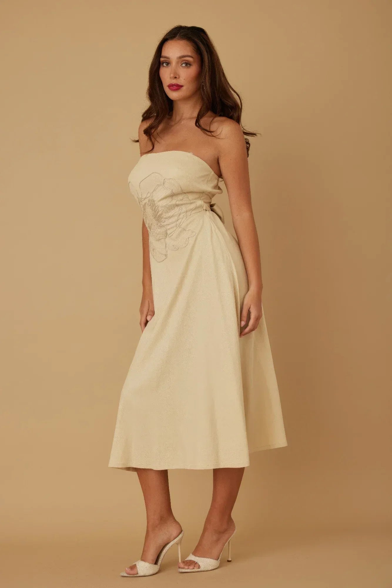 Flower Lining Linen Pattern Strapless Dress | Mixtshop LLC