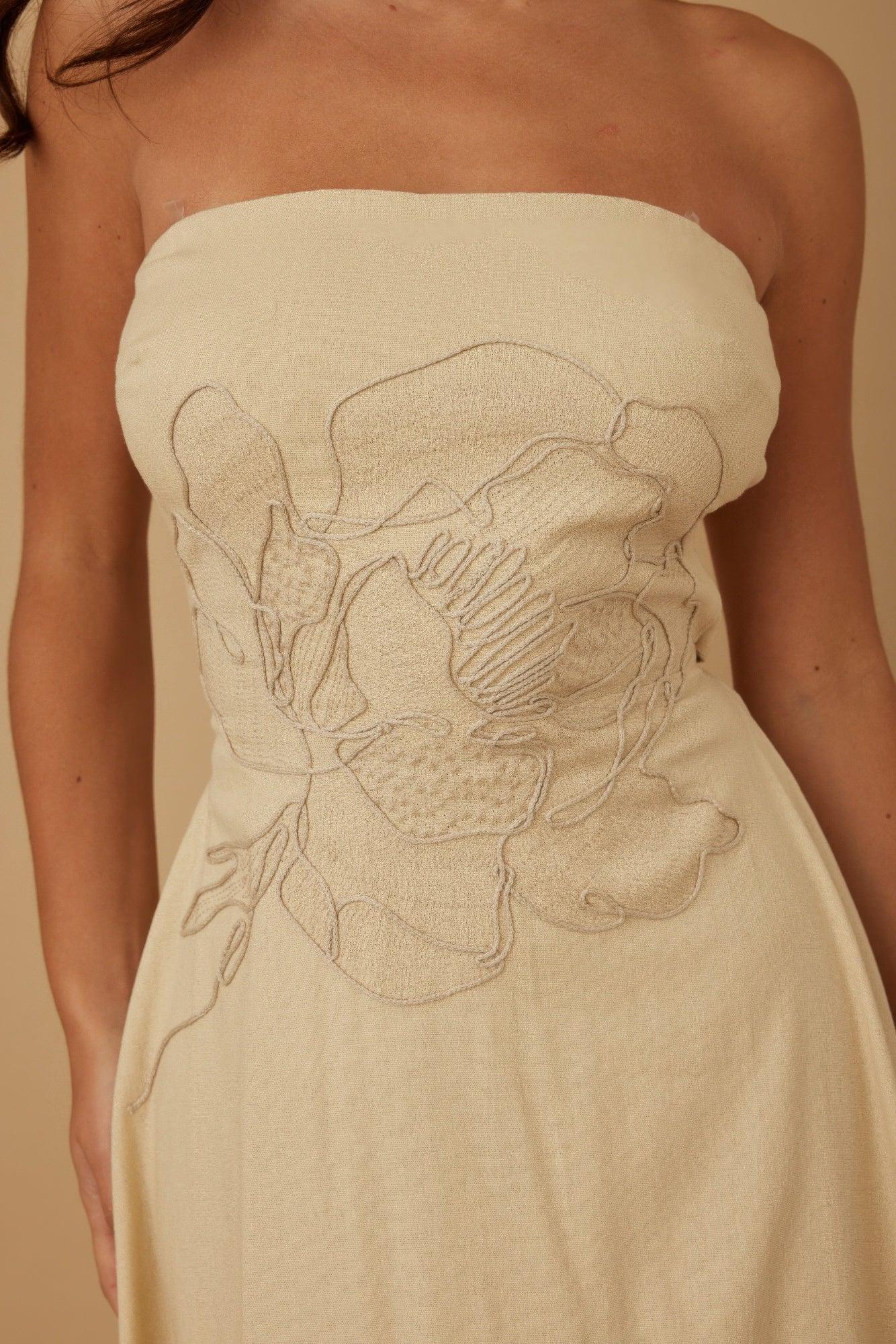 Flower Lining Linen Pattern Strapless Dress | Mixtshop LLC