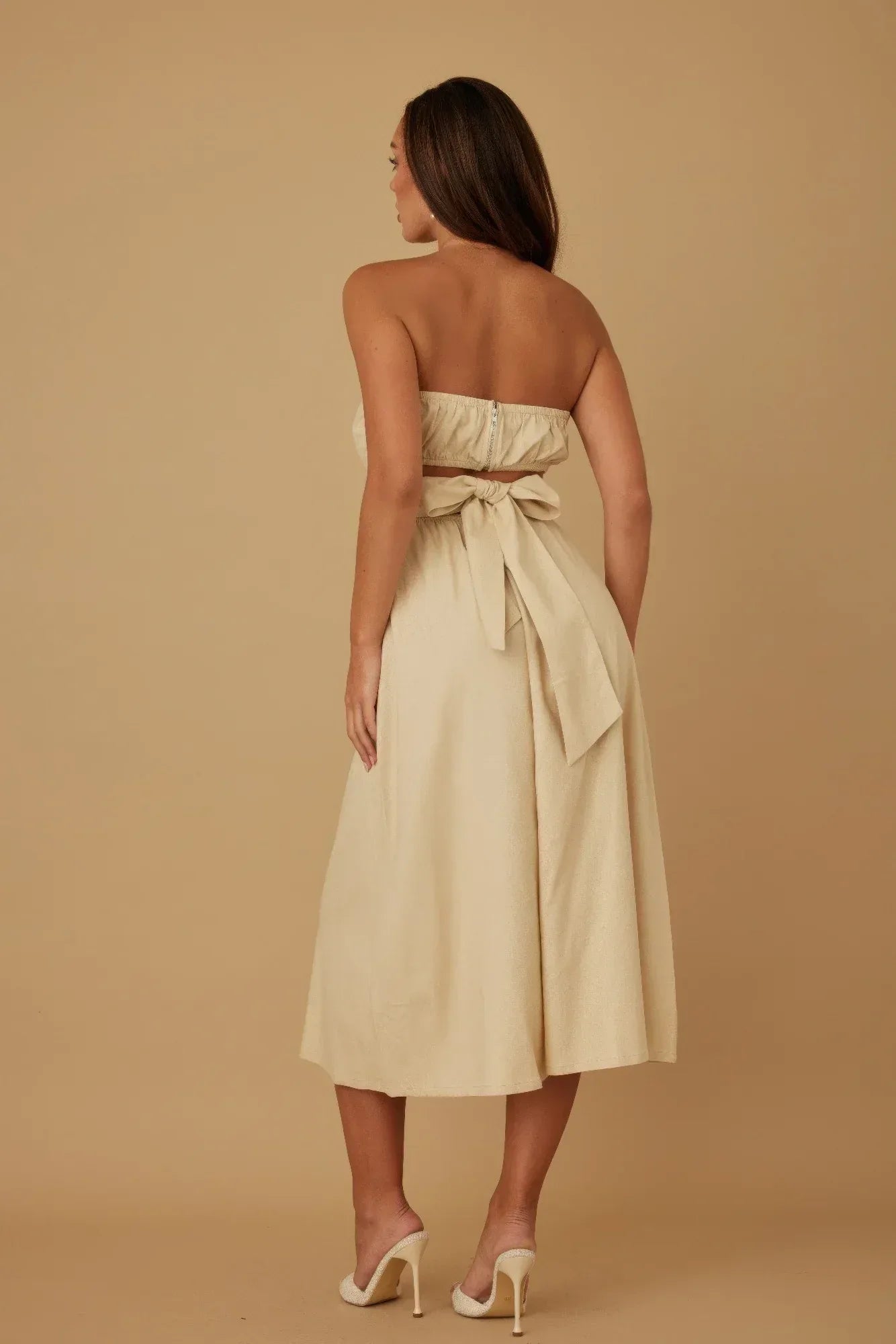 Flower Lining Linen Pattern Strapless Dress | Mixtshop LLC