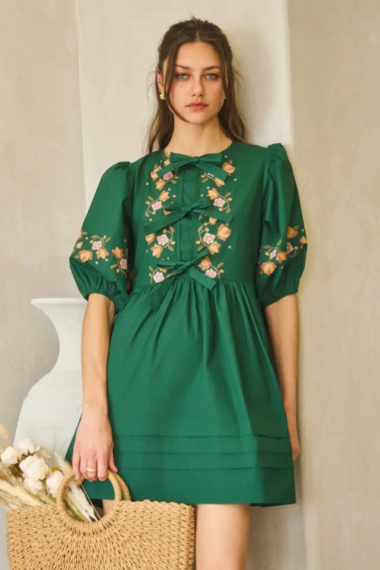 Poplin Front Ribbon Tie Baby Doll Dress | Mixtshop LLC