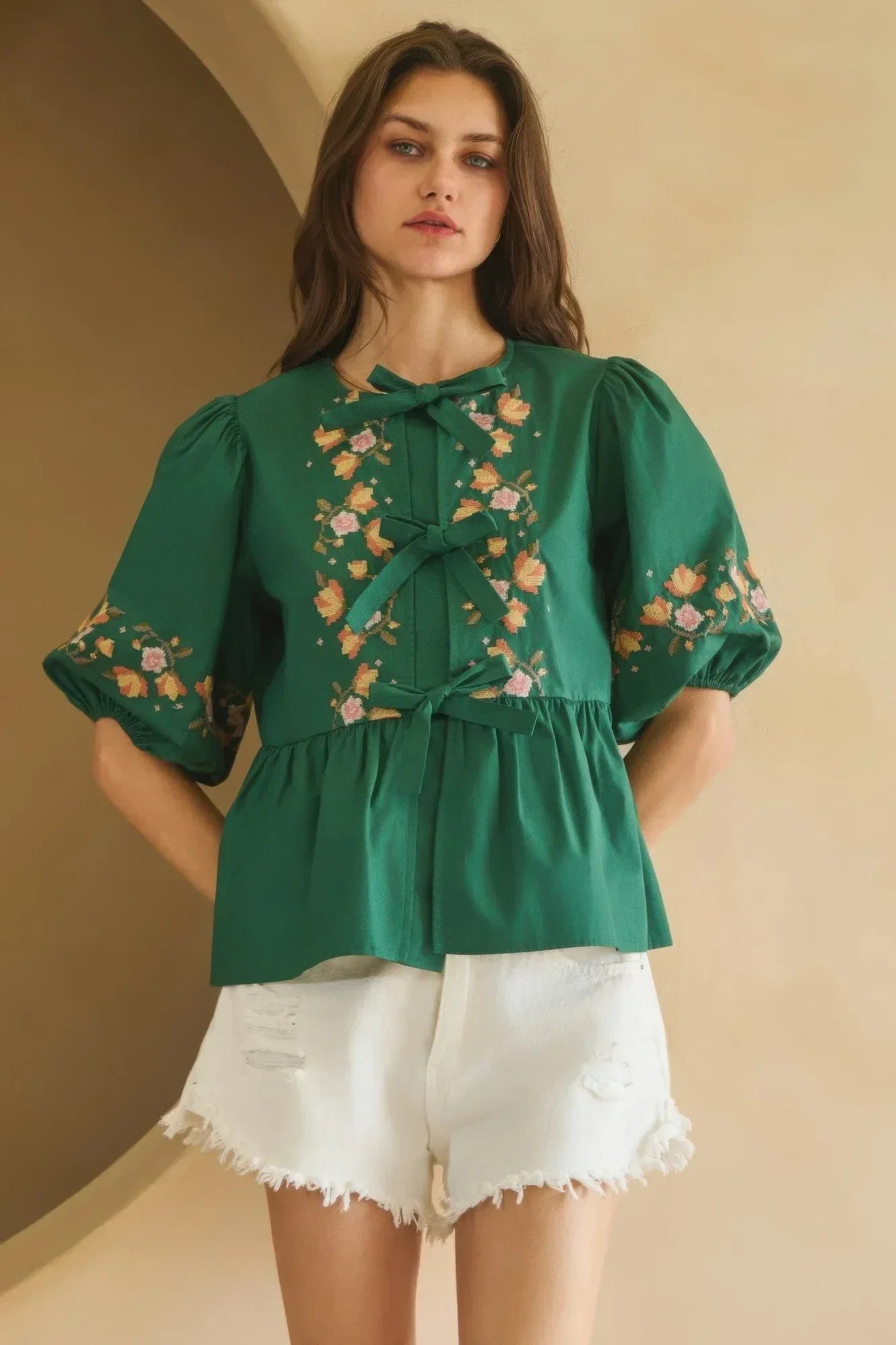Poplin Front Ribbon Tie Blouse | Mixtshop LLC Main image