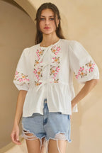 Poplin Front Ribbon Tie Blouse | Mixtshop LLC