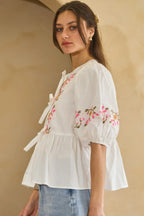 Poplin Front Ribbon Tie Blouse | Mixtshop LLC