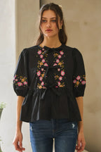 Poplin Front Ribbon Tie Blouse | Mixtshop LLC