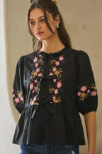 Poplin Front Ribbon Tie Blouse | Mixtshop LLC