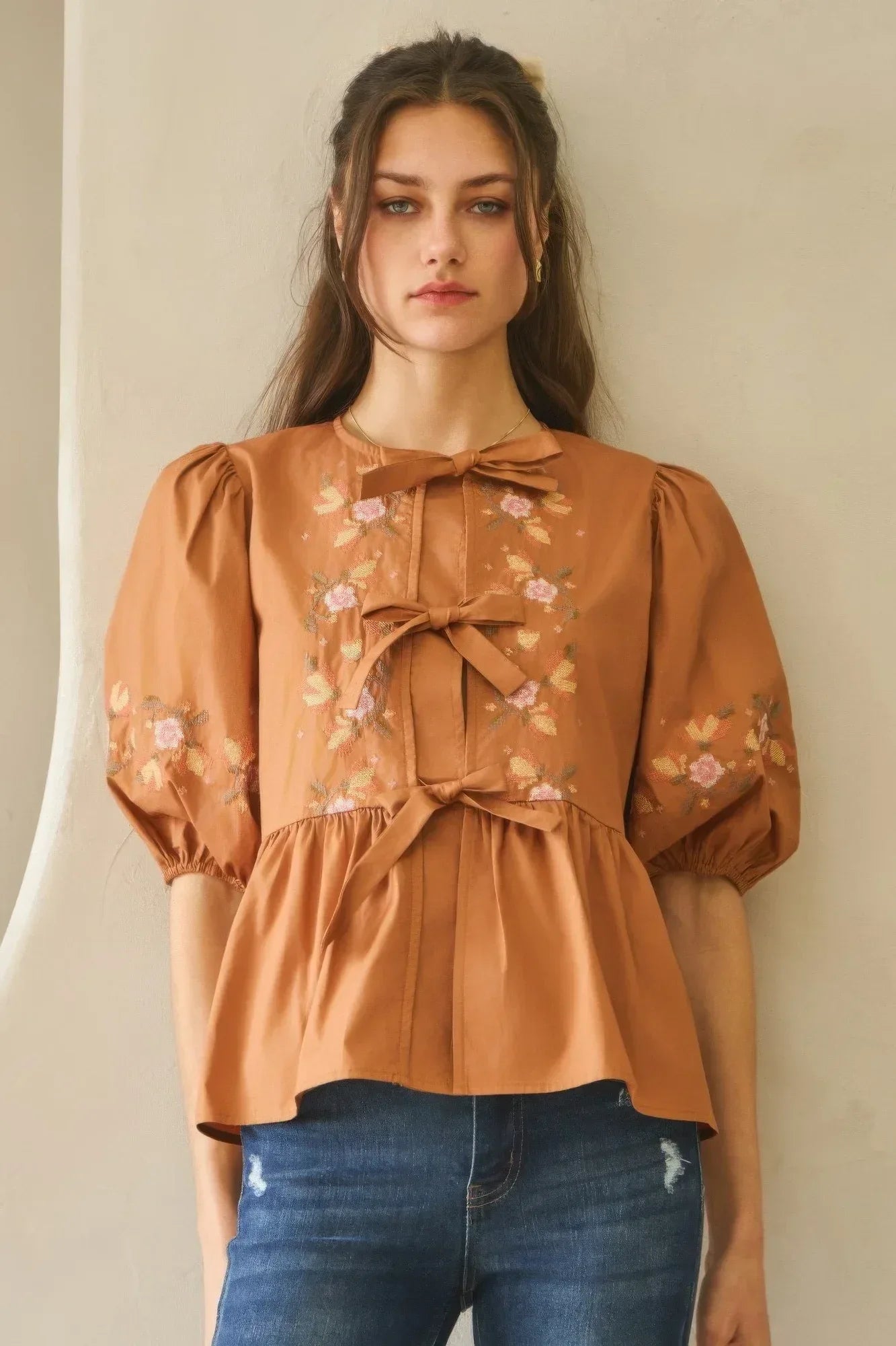 Poplin Front Ribbon Tie Blouse | Mixtshop LLC