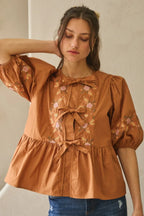 Poplin Front Ribbon Tie Blouse | Mixtshop LLC