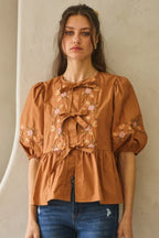 Poplin Front Ribbon Tie Blouse | Mixtshop LLC