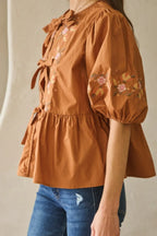 Poplin Front Ribbon Tie Blouse | Mixtshop LLC