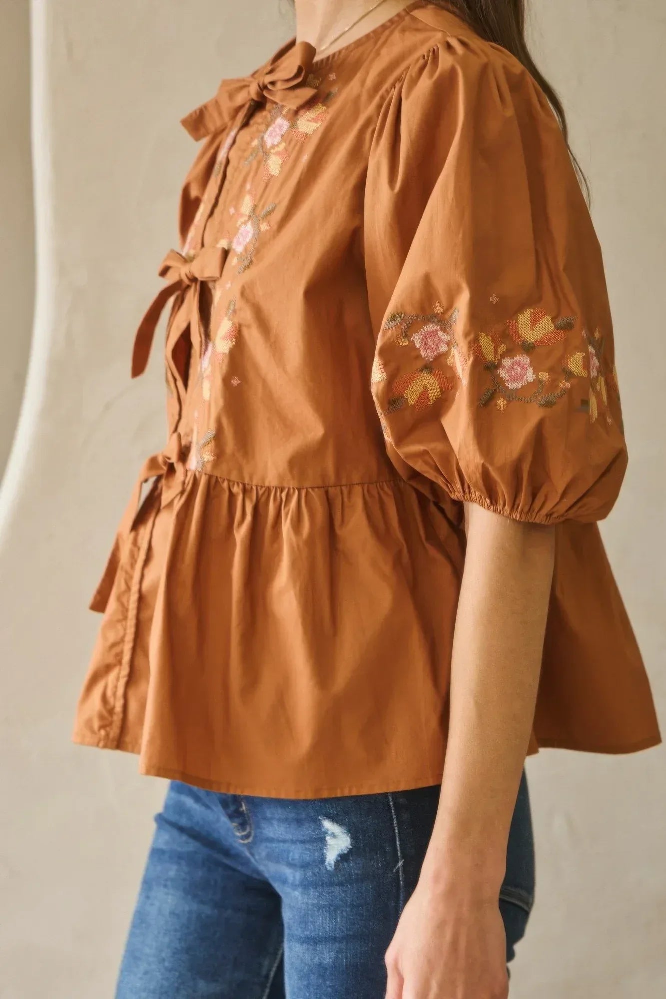 Poplin Front Ribbon Tie Blouse | Mixtshop LLC