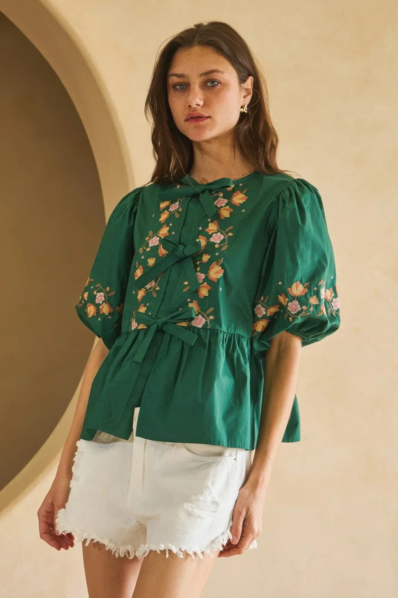 Poplin Front Ribbon Tie Blouse | Mixtshop LLC
