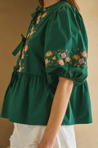 Poplin Front Ribbon Tie Blouse | Mixtshop LLC