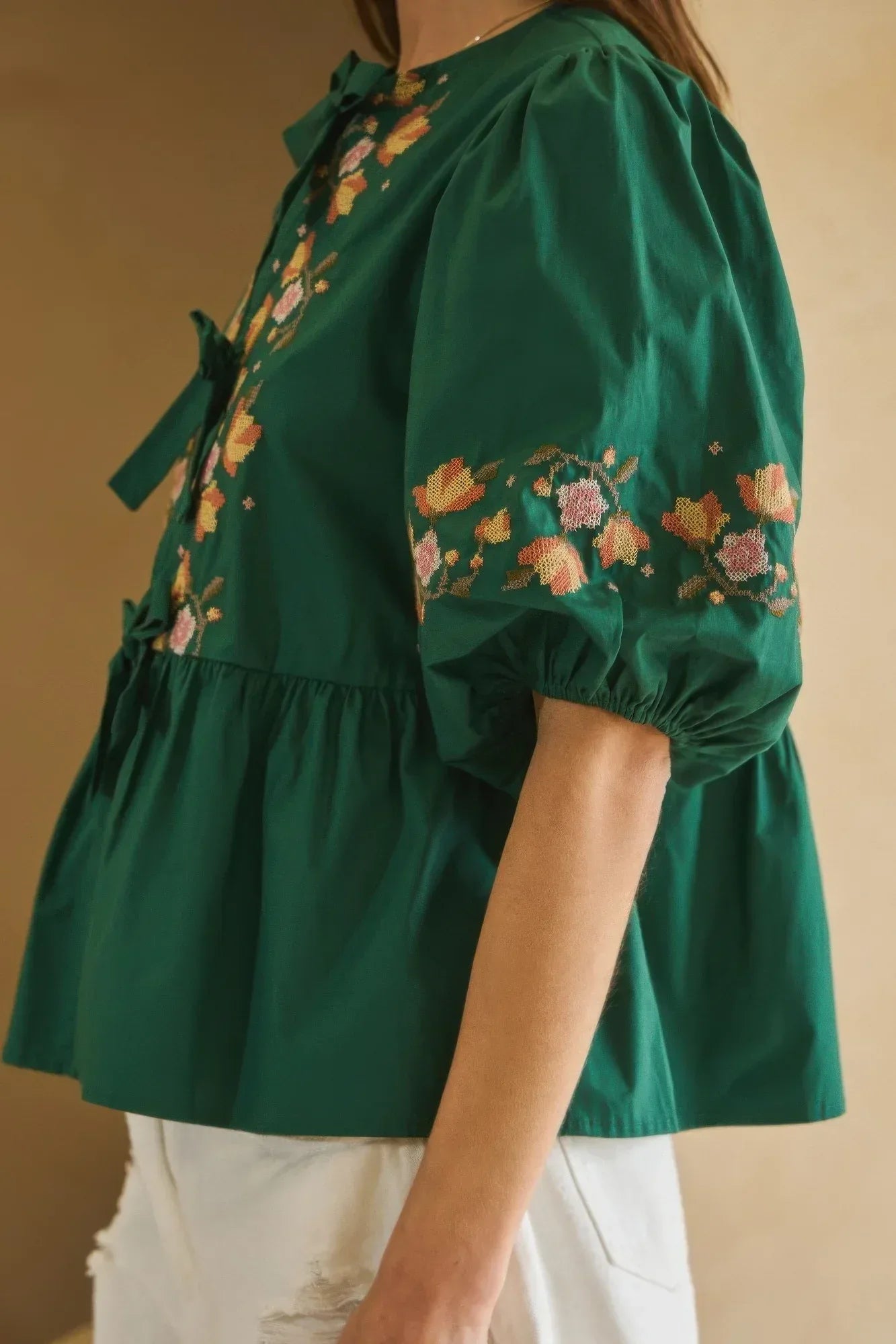 Poplin Front Ribbon Tie Blouse | Mixtshop LLC