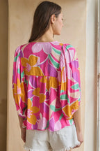 Geo Floral Printed Batwing Sleeve Top | Mixtshop LLC