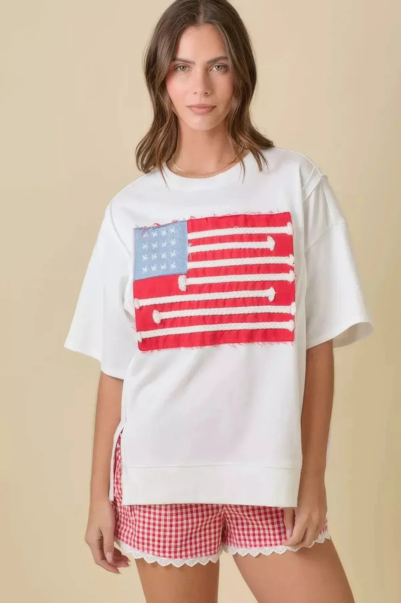 Boxy Wide Top With American Flag Patchwork | Mixtshop LLC Main image