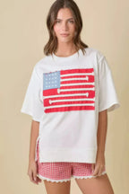 Boxy Wide Top With American Flag Patchwork | Mixtshop LLC