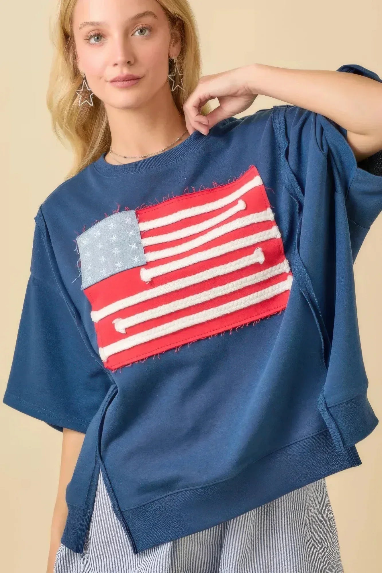 Boxy Wide Top With American Flag Patchwork | Mixtshop LLC