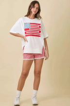 Boxy Wide Top With American Flag Patchwork | Mixtshop LLC