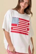 Boxy Wide Top With American Flag Patchwork | Mixtshop LLC