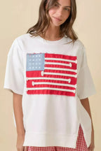 Boxy Wide Top With American Flag Patchwork | Mixtshop LLC