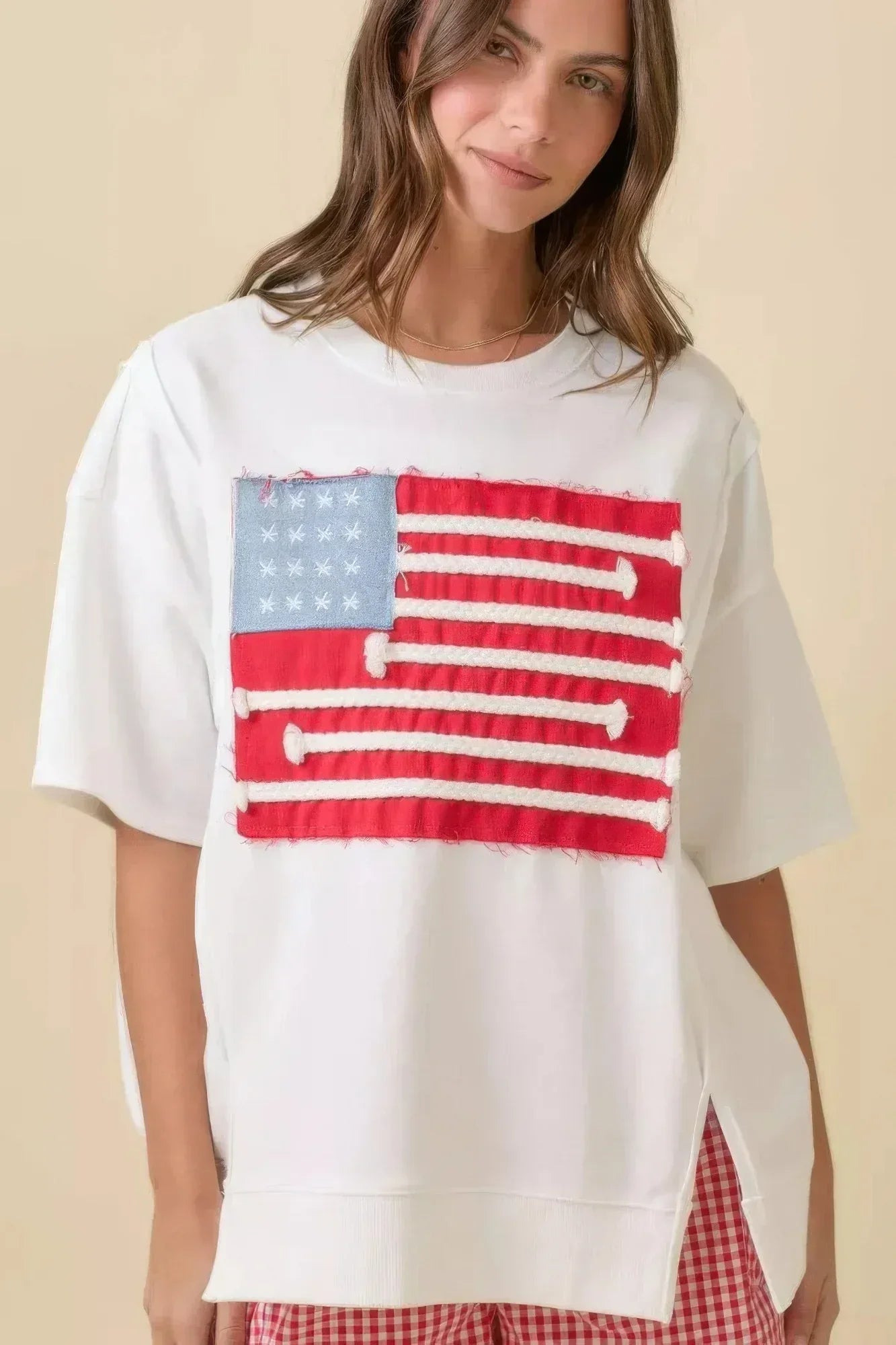 Boxy Wide Top With American Flag Patchwork | Mixtshop LLC