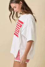 Boxy Wide Top With American Flag Patchwork | Mixtshop LLC
