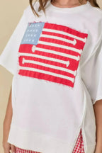 Boxy Wide Top With American Flag Patchwork | Mixtshop LLC