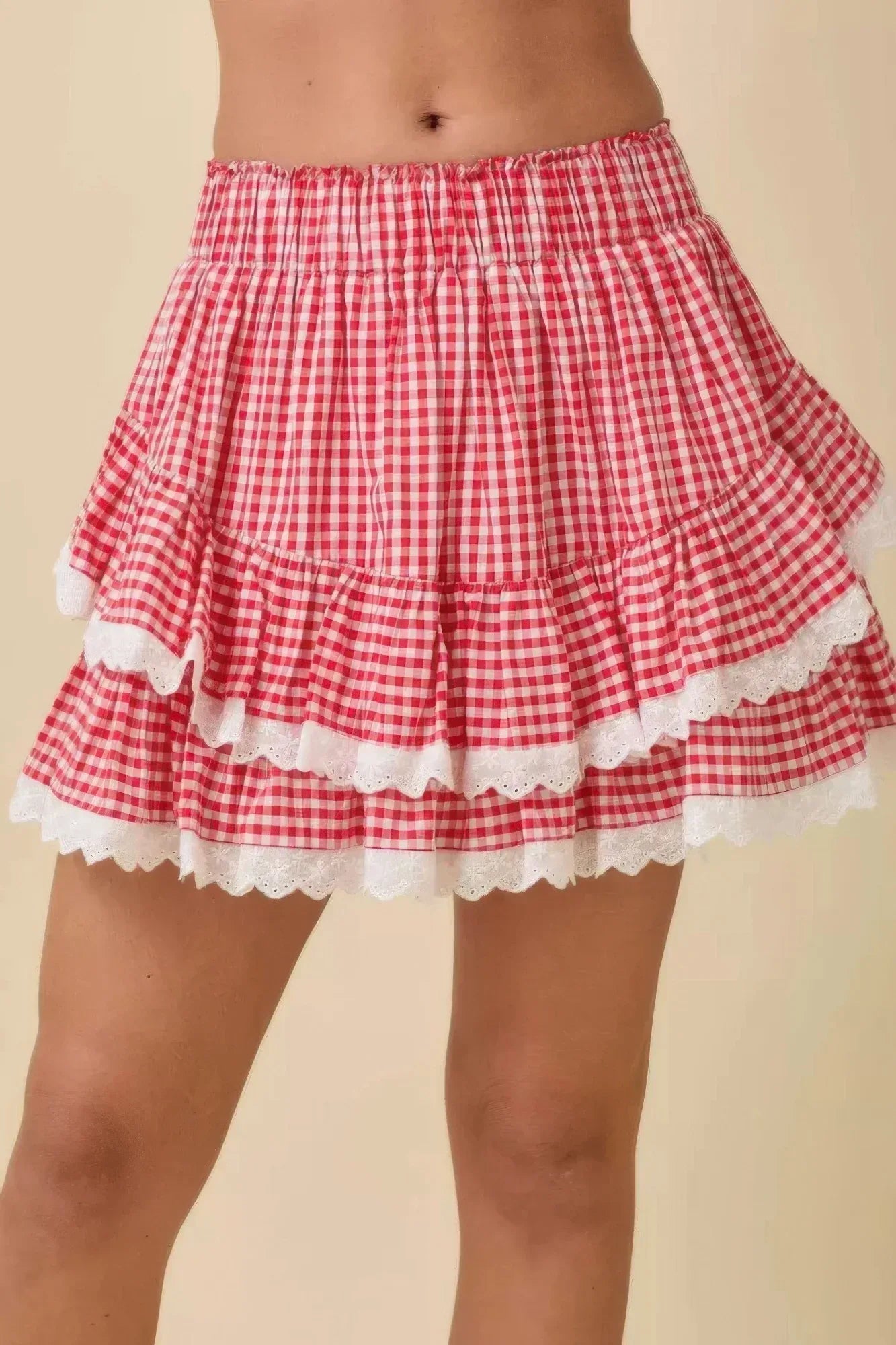 Gingham Ruffle Skort With Eyelet Ruffle | Mixtshop LLC Main image